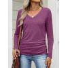 imageANRABESS Shirts for Women Long Sleeve V Neck Tops Dressy Business Casual Side Ruched TShirts 2025 Fall Tee Blouses OutfitsFuchsia