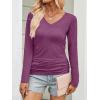 imageANRABESS Shirts for Women Long Sleeve V Neck Tops Dressy Business Casual Side Ruched TShirts 2025 Fall Tee Blouses OutfitsFuchsia