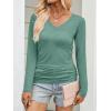 imageANRABESS Shirts for Women Long Sleeve V Neck Tops Dressy Business Casual Side Ruched TShirts 2025 Fall Tee Blouses OutfitsLight Green