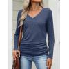 imageANRABESS Shirts for Women Long Sleeve V Neck Tops Dressy Business Casual Side Ruched TShirts 2025 Fall Tee Blouses OutfitsNavy Blue
