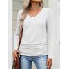 imageANRABESS Shirts for Women Long Sleeve V Neck Tops Dressy Business Casual Side Ruched TShirts 2025 Fall Tee Blouses OutfitsWhite