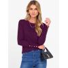 imageANRABESS Sweaters for Women Long Sleeve Crewneck Fitted Business Casual Pullover Tops 2025 Fall Outfits with Button CuffDark Purple