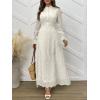 imageANRABESS Wedding Guest Dresses for Women 2025 Fall Formal Long Sleeve Eyelet High Neck Elegant Classic Maxi Dress PocketsBeige