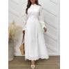 imageANRABESS Wedding Guest Dresses for Women 2025 Fall Formal Long Sleeve Eyelet High Neck Elegant Classic Maxi Dress PocketsWhite