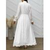 imageANRABESS Wedding Guest Dresses for Women 2025 Fall Formal Long Sleeve Eyelet High Neck Elegant Classic Maxi Dress PocketsWhite