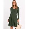 imageANRABESS Women Long Sleeve Ribbed Knit Short Dresses 2025 Fall Winter V Neck Casual Swing A Line Sweater DressDeep Green