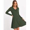 imageANRABESS Women Long Sleeve Ribbed Knit Short Dresses 2025 Fall Winter V Neck Casual Swing A Line Sweater DressDeep Green