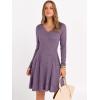imageANRABESS Women Long Sleeve Ribbed Knit Short Dresses 2025 Fall Winter V Neck Casual Swing A Line Sweater DressPurple
