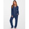 imageANRABESS Women Pajama Lounge Sets 2025 Fall 2 Piece Outfits Ribbed Long Sleeve Matching PJ Set Sleepwear LoungewearDeep Blue