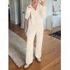 imageANRABESS Women Pajama Lounge Sets Fuzzy Fleece 2 Piece Outfits Long Sleeve Cardigan Wide Leg Pants 2025 Fall Comfy LoungewearBeige