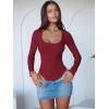 imageANRABESS Women Scoop Neck Bodysuits Long Sleeve Tops 2025 Fall Slim Fit Ribbed Knit Sexy Soft Basic Shirts Fashion OutfitsWine Red