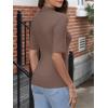 imageANRABESS Women Tops Mock Neck 12 Short Sleeve Slim Fit Basic Tee Shirts Dressy Work Business 2025 Summer Fall Casual OutfitsBrown