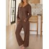 imageANRABESS Womens 2 Piece Lounge Pajama Sets Ribbed Long Sleeve Button Top Matching Pants Sleepwear PJ Set 2025 Fall OutfitsBrown