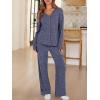 imageANRABESS Womens 2 Piece Lounge Pajama Sets Ribbed Long Sleeve Button Top Matching Pants Sleepwear PJ Set 2025 Fall OutfitsNavy Blue