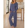 imageANRABESS Womens 2 Piece Lounge Pajama Sets Ribbed Long Sleeve Button Top Matching Pants Sleepwear PJ Set 2025 Fall OutfitsNavy Blue