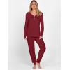 imageANRABESS Womens 2 Piece Outfits Pajama Sets Long Sleeve Henley Tops Sweatpants Matching Lounge Set 2025 Fall Pj SleepwearWine Red