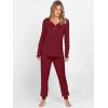 imageANRABESS Womens 2 Piece Outfits Pajama Sets Long Sleeve Henley Tops Sweatpants Matching Lounge Set 2025 Fall Pj SleepwearWine Red