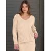 imageANRABESS Womens 2 Piece Outfits Sweater Skirt Sets Casual Long Sleeve V Neck Ribbed Knit Tops Midi Dress 2025 Fall FashionBeige