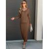 imageANRABESS Womens 2 Piece Outfits Sweater Skirt Sets Casual Long Sleeve V Neck Ribbed Knit Tops Midi Dress 2025 Fall FashionBrown