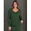 imageANRABESS Womens 2 Piece Outfits Sweater Skirt Sets Casual Long Sleeve V Neck Ribbed Knit Tops Midi Dress 2025 Fall FashionDark Green