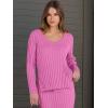 imageANRABESS Womens 2 Piece Outfits Sweater Skirt Sets Casual Long Sleeve V Neck Ribbed Knit Tops Midi Dress 2025 Fall FashionHot Pink