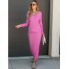 imageANRABESS Womens 2 Piece Outfits Sweater Skirt Sets Casual Long Sleeve V Neck Ribbed Knit Tops Midi Dress 2025 Fall FashionHot Pink