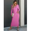 imageANRABESS Womens 2 Piece Outfits Sweater Skirt Sets Casual Long Sleeve V Neck Ribbed Knit Tops Midi Dress 2025 Fall FashionHot Pink