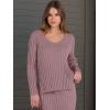 imageANRABESS Womens 2 Piece Outfits Sweater Skirt Sets Casual Long Sleeve V Neck Ribbed Knit Tops Midi Dress 2025 Fall FashionLight Purple