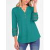imageANRABESS Womens 34 Length Lace Sleeve Tops Henley V Neck Shirts Dressy Casual Business Blouses 2025 Fall TShirts OutfitsCyan Green