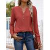 imageANRABESS Womens Eyelet Tops Long Sleeve Henley Shirts Business Dressy Casual Blouse Vacation TShirt 2025 Fall OutfitsBurnt Orange