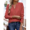imageANRABESS Womens Eyelet Tops Long Sleeve Henley Shirts Business Dressy Casual Blouse Vacation TShirt 2025 Fall OutfitsBurnt Orange