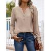 imageANRABESS Womens Eyelet Tops Long Sleeve Henley Shirts Business Dressy Casual Blouse Vacation TShirt 2025 Fall OutfitsLight Tan