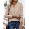 imageANRABESS Womens Eyelet Tops Long Sleeve Henley Shirts Business Dressy Casual Blouse Vacation TShirt 2025 Fall OutfitsLight Tan