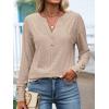 imageANRABESS Womens Eyelet Tops Long Sleeve Henley Shirts Business Dressy Casual Blouse Vacation TShirt 2025 Fall OutfitsLight Tan