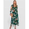 imageANRABESS Womens Floral Maxi Dress 2025 Fall V Neck Puff Long Sleeve Flowy Casual Wedding Guest Tee Party Tulle DressesEmerald Green Floral