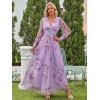 imageANRABESS Womens Floral Maxi Dress 2025 Fall V Neck Puff Long Sleeve Flowy Casual Wedding Guest Tee Party Tulle DressesPurple Rose