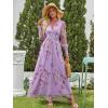 imageANRABESS Womens Floral Maxi Dress 2025 Fall V Neck Puff Long Sleeve Flowy Casual Wedding Guest Tee Party Tulle DressesPurple Rose