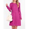 imageANRABESS Womens Long Sleeve Dress 2025 Fall Casual Elastic Waist Short Mini T Shirt Dresses with Pockets Travel OutfitsHot Pink