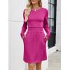 imageANRABESS Womens Long Sleeve Dress 2025 Fall Casual Elastic Waist Short Mini T Shirt Dresses with Pockets Travel OutfitsHot Pink
