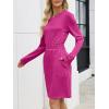 imageANRABESS Womens Long Sleeve Dress 2025 Fall Casual Elastic Waist Short Mini T Shirt Dresses with Pockets Travel OutfitsHot Pink