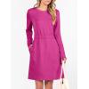 imageANRABESS Womens Long Sleeve Dress 2025 Fall Casual Elastic Waist Short Mini T Shirt Dresses with Pockets Travel OutfitsHot Pink