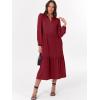 imageANRABESS Womens Long Sleeve Maxi Dresses 2025 Fall Casual V Neck Flowy Tiered Boho Modest Trendy Vacation Dress with PocketsDeep Red