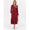 imageANRABESS Womens Long Sleeve Maxi Dresses 2025 Fall Casual V Neck Flowy Tiered Boho Modest Trendy Vacation Dress with PocketsDeep Red