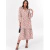 imageANRABESS Womens Long Sleeve Maxi Dresses 2025 Fall Casual V Neck Flowy Tiered Boho Modest Trendy Vacation Dress with PocketsFloral Pink