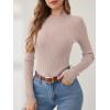 imageANRABESS Womens Long Sleeve Mock Neck Lightweight Sweater Rib Knit Slim Fit 2025 Fall Winter Casual Basic Pullover TopsLighter Apricot
