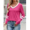 imageANRABESS Womens Long Sleeve Shirts V Neck Color Block Basic Tshirt 2025 Fall Casual Striped Tee Tunics Tops Trendy OutfitsHot Pink