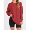 imageANRABESS Womens Oversized Long Sleeve Shirts Ribbed Knit Tunic Tops Side Spilt Casual 2025 Fall OutfitsRed