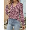 imageANRABESS Womens Puff Long Sleeve Shirts Dressy Casual Blouses 2025 Fall V Neck Loose Fit Floral Business Work Tunic TopsBlack Pink Floral