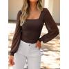 imageANRABESS Womens Square Neck Mesh Long Sleeve Tops Double Lined Dressy Business Casual Blouses Shirts 2025 Fall OutfitsBrown