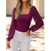 imageANRABESS Womens Square Neck Mesh Long Sleeve Tops Double Lined Dressy Business Casual Blouses Shirts 2025 Fall OutfitsBurgundy